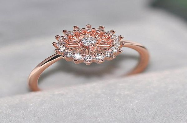 Double Fair Sun Flower Ringe für Frauen Kristall CZ Roségold Farbe Party Geburtstagsgeschenk Midi Ring Modeschmuck R9043152339