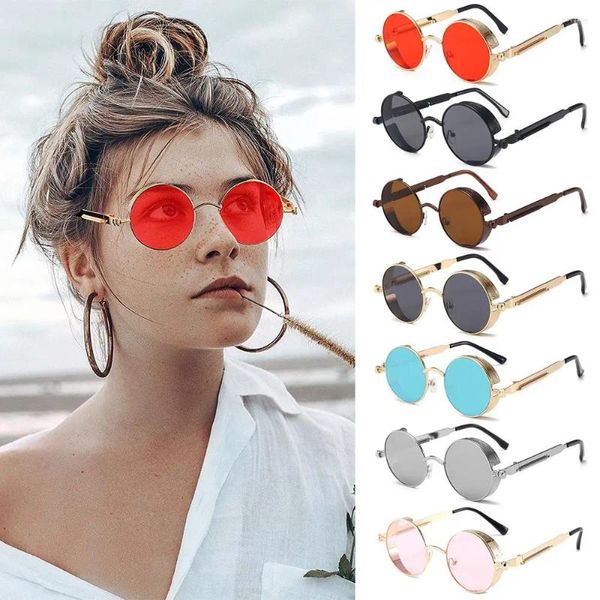 Óculos de sol acessórios de moda retro redondo uv400 proteção óculos gótico óculos de sol steampunk