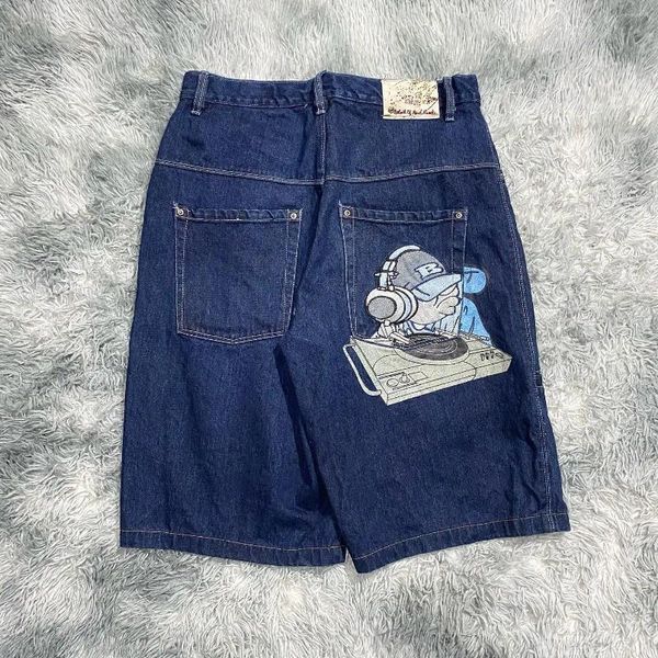 Calças masculinas y2k shorts harajuku hip hop cartoon gráfico bordado baggy denim ginásio feminino punk rock homens basquete