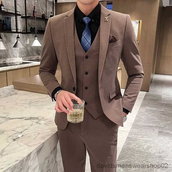 Erkekler Suits Blazers S-5XL Ceket Yelek Pantolon Butik Düz Renk Sıradan İş Ofisi İnce Erkek Takım Damat Gelinlik Blazer Bel Ceket Pantolon