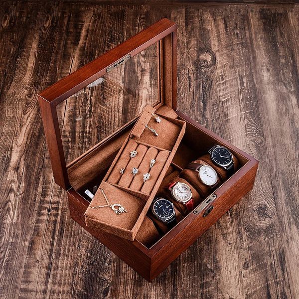 Große Schmuck-Geschenkbox aus Holz mit Samt-Innenseite für Halskette, Ring, Ohrring, Uhr, Armband, Organizer, Schmuckaufbewahrung, Vitrine, Schatulle 240122