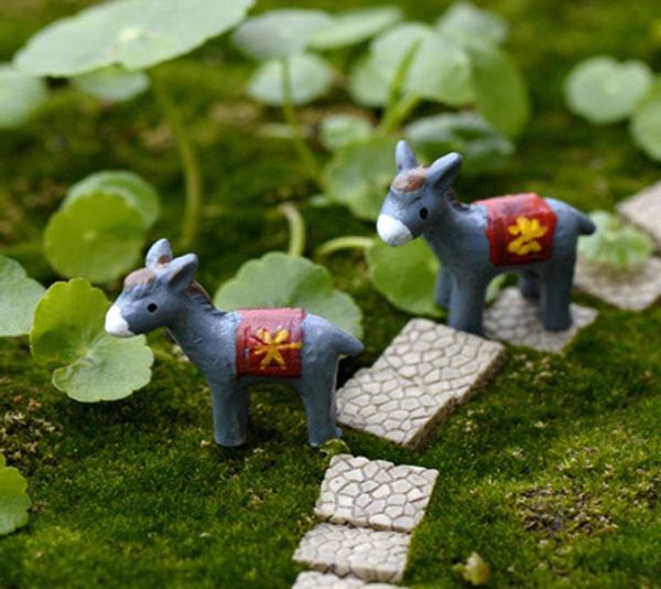 6 pçs estatuetas de burro animal gnomos jardim de fadas em miniatura bonsai terrário ornamento casa decoração resina crafts3944366