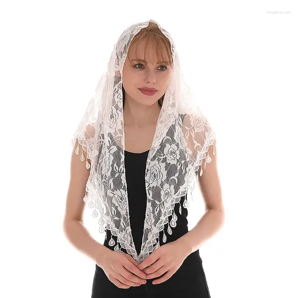 Schals 2024 Ankunft Spitze Blume Schal Bandana Mode Gebet Kopftuch Schals Muslimischen Wrap Hijab Quaste Zubehör