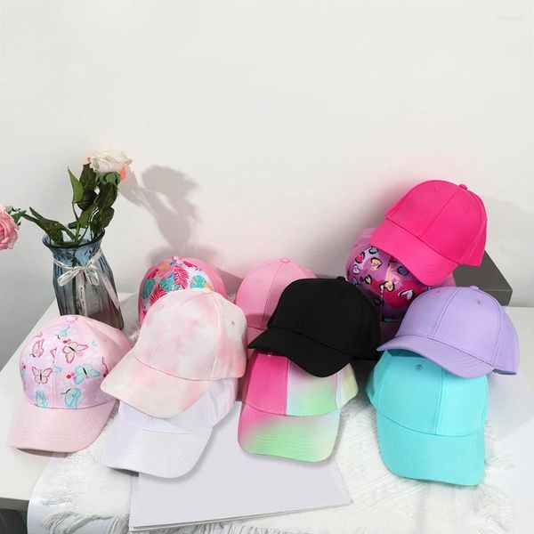 Cappellini da baseball per bambini Cappello estivo da baseball con coda di cavallo alta Hollow Back Neonate Ragazzi Snapback Cappelli da sole arcobaleno colorato per bambini