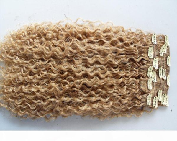 Neues brasilianisches lockiges Haar, Clip in natürlichen, verworrenen Locken, unverarbeitete, blonde, menschliche, reine Remy-Extensions, chinesisches Haar1576651