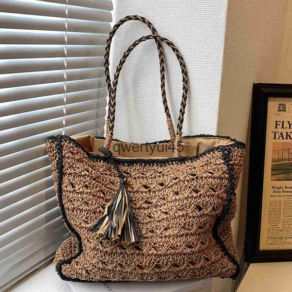 Borse a tracolla Donna Borsa grande in paglia intrecciata con nappa per donna 2023 Borsa a spalla trendy estiva Fasion Borsa da donna e borse e portamonete Beac TotesH24219