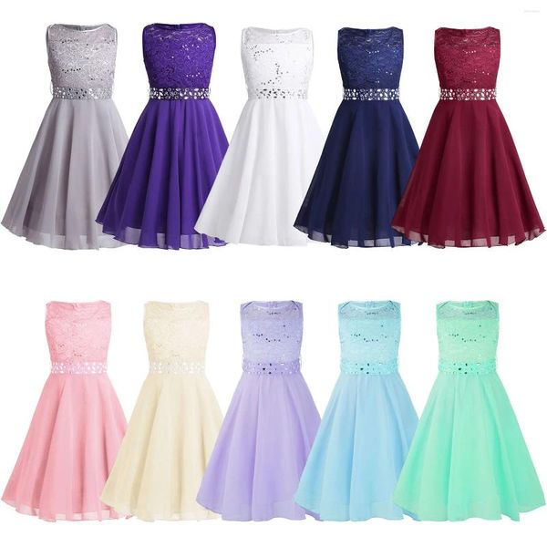 Abiti da ragazza Abiti da ragazza di fiori Bambini Adolescenti Estate Paillettes Pizzo floreale Chiffon Principessa Spettacolo Matrimonio Damigella d'onore Compleanno