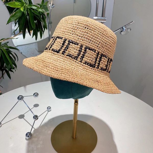 Дизайнерские соломенные шляпы, модная повседневная шляпа-ведро ручной работы для женщин, тканая пляжная кепка высокого качества, брендовая шляпа с буквами, мужская и женская шляпа с широкими полями, шляпа от солнца, шапки