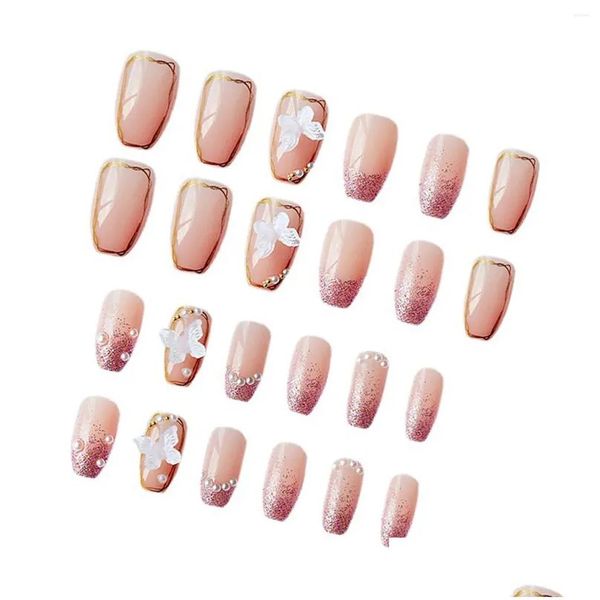 Unghie finte Rosa Farfalla Artificiale Durevole Riutilizzabile Non facile Deformarsi Per Nail Art Ragazze Pratica di trucco Consegna a goccia Salute Bellezza Othqt