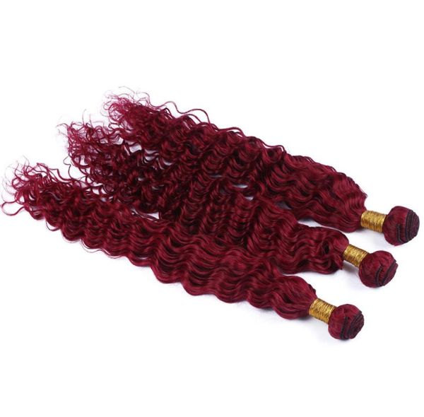 Capelli umani brasiliani vergini bordeaux tessitura 3 pezzi capelli ricci profondi stretti vino rosso tessuto 99J capelli ricci crespi bundle53613379259820