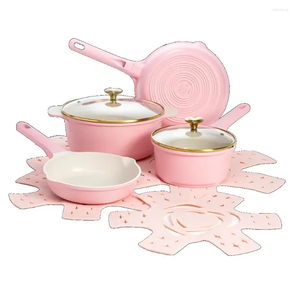 Conjuntos de panelas panelas e frigideiras conjunto para cozinha rosa panela kits pan acessórios kit barra jantar casa