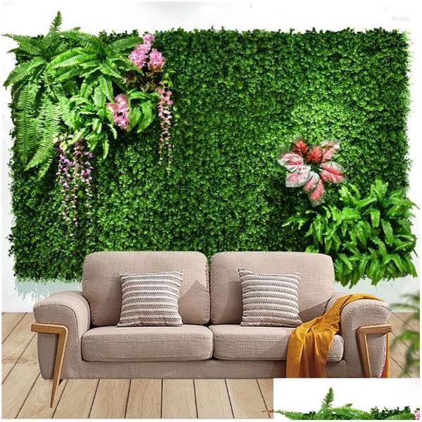 Flores decorativas grinaldas verdes plantas artificiais painel de parede plástico ao ar livre gramados tapete decoração casa casamento pano de fundo festa grama dhxhd