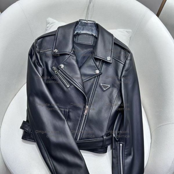 giacche da motociclista in pelle da donna cappotti cappotti da moto corti slim fit in pelle bovina marca triangolare Femal Tops