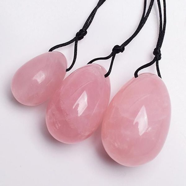 Objetos decorativos estatuetas perfuradas ovos de jade natural quartzo rosa yoni ovo para exercício de kegel esfera de cristal vaginal ben wa bal315s