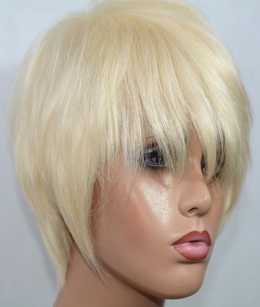 Vancehair 613 блондинка, полный машинный парик из натуральных волос, короткие человеческие волосы, стрижка пикси, многослойные парики боб8956853