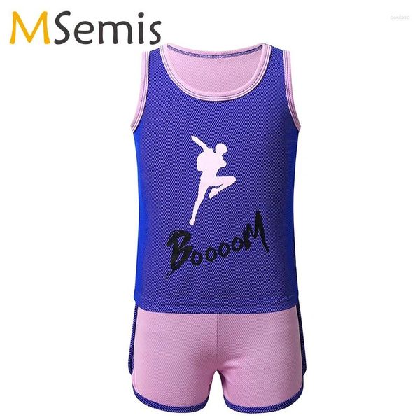 Abbigliamento da palco Abbigliamento da ballo per bambini Abbigliamento sportivo Canottiere senza maniche con pantaloncini Set di tute Costume da fitness Activewear per bambini