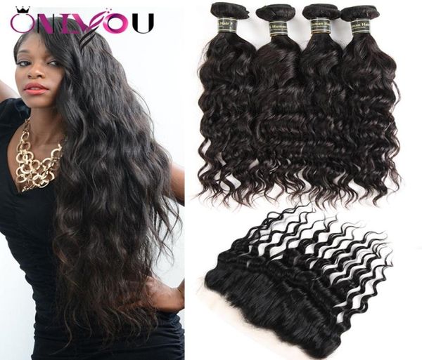 Am beliebtesten Nerz Brasilianisches Reines Haar Weben 4 Bundles Wasser Welle Menschliches Haar mit Verschluss 13x4 Spitze Frontal Bundles Ohr zu Ohr 9214428