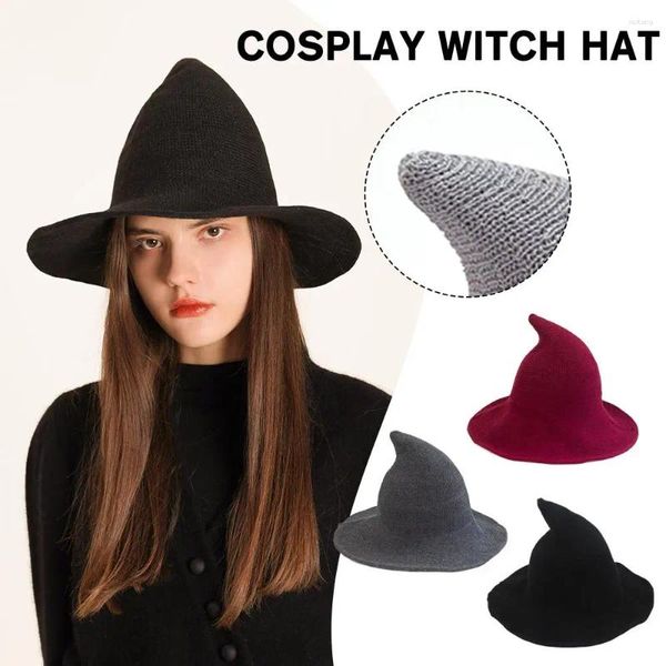 Berets Modern Cosplay Chapéu de Bruxa Lã Mulheres Lady Feito Halloween Wool Party Festival Fashion Sheep de I3G0