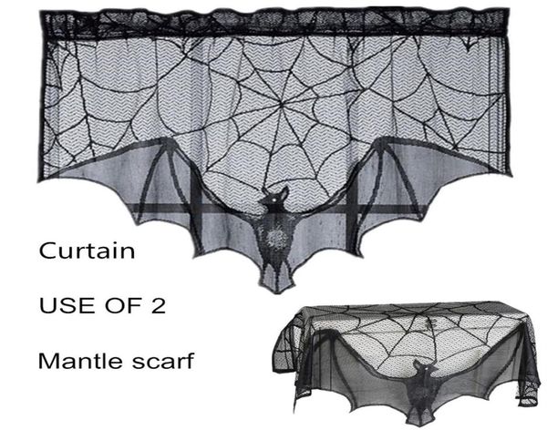 Halloween pipistrello nero tenda pizzo sciarpa mantello 93x57 cm 36x22 pollici set abbassabile di 2185G5404715
