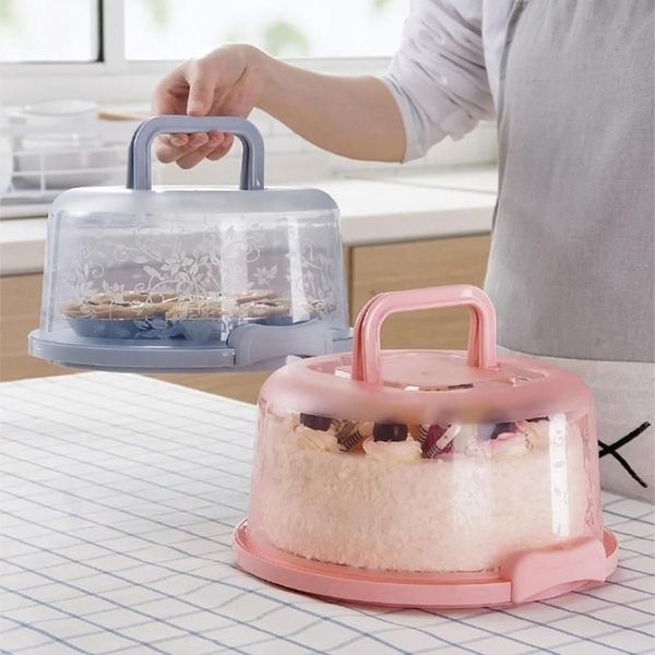 Garrafas de armazenamento frascos caixa de bolo portátil redondo aniversário casamento cozinha recipiente de cozimento titular cupcake sobremesa frutas transportadora302m