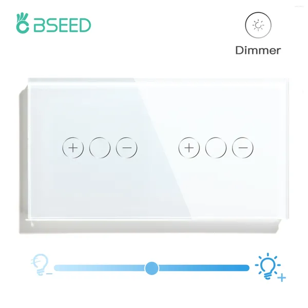 Controle Home Inteligente Bseed Duplo 1Gang Way Dimmer Switch Painel de Cristal Interruptores de Parede Sensor de Toque Dimmable Led Light Padrão da UE