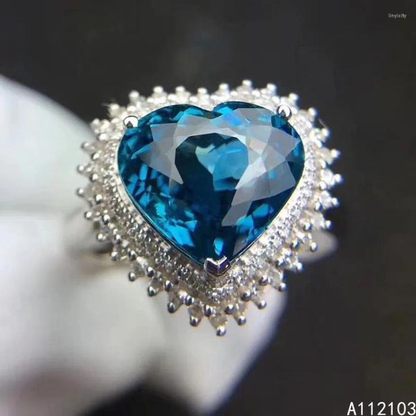 Anelli a grappolo KJJEAXCMY Gioielleria raffinata Argento sterling 925 intarsiato Naturale Topazio blu Londra Ragazza Elegante Semplice Anello con gemma a forma di cuore Controllo di supporto