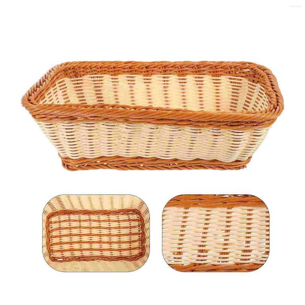 Conjuntos de louça Rattan Pão Cesta Hamper Armazenamento Imitação Festa Fruta Pvc Titular Bandeja Tecida Lanche