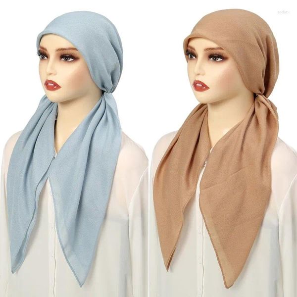 Lenços Mulheres Muçulmanas Hijab Instant Interno Caps Islâmico Long Tail Turban Beanies Chemo Bonnets Estilo Étnico Cor Sólida Chapéu Chapéu