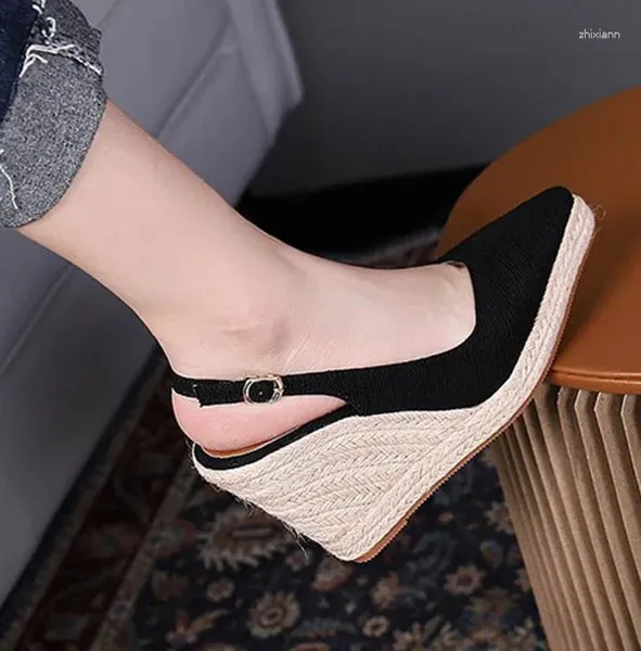 Kleidschuhe LIHUAMAO Prinzessin mit gleichen Stil Slingback Wedges Knöchelriemen Slip On Damen High Heel Pumps Komfort Lässige Espadrilles