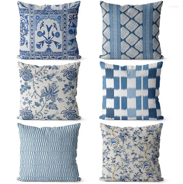 Travesseiro moderno pastoral flor pássaro geométrico quadrado lance travesseiro/almofadas caso 43 53 vintage azul floral capa casa decore