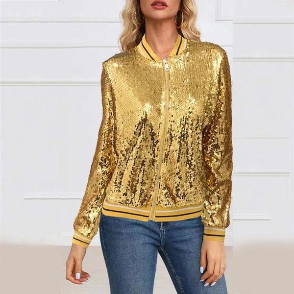 Jaquetas femininas Mulheres Lantejoulas Lantejoulas Jaqueta Casual Manga Longa Glitter Party Brilhante Casaco Rave Outerwear Fall Flanela Camisa Ropa de Mujer