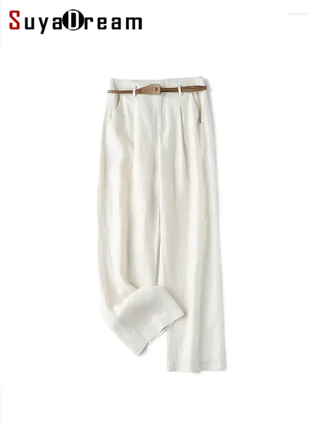 Женские брюки SuyaDream, женские длинные широкие брюки из льна, однотонные брюки полной длины с поясом на талии, весна-лето 2024, офисные женские брюки