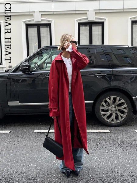 Pelle femminile femmina di moda rossa ricambio casual cappotti lunghi giacche eleganti a maniche sciolte 2024 autunno inverno donne spostamenti