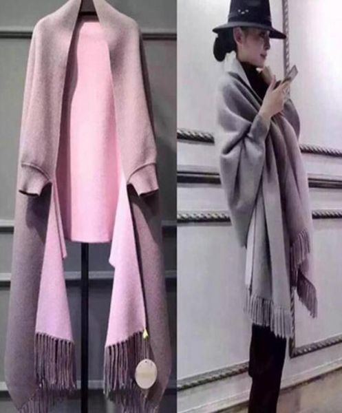 Ms Autunno inverno doppio mantello sciarpa doppio uso spesso lungo con maniche imitazione mantello in cashmere intero2430184