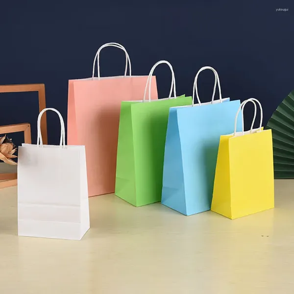 Envoltório de presente 10pcs cor pura sacos de papel kraft tote crianças artesanato diy suprimentos