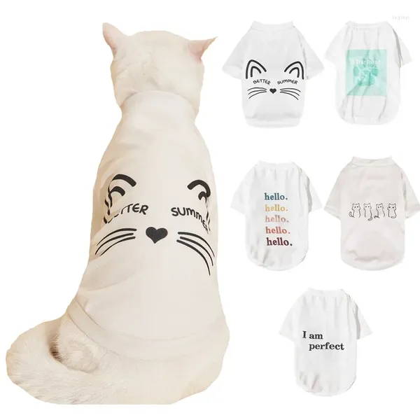 Köpek giyim kıyafetleri beyaz örgü nefes alabilen serin güneş kremi yuvarlak boyunlu pet t-shirt boğa kedi