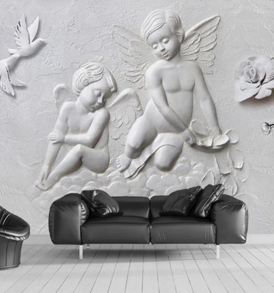 2020 novo papel de parede personalizado 3d em relevo pequeno anjo voando pombo tv fundo sala estar quarto papéis decoração casa murais3717308