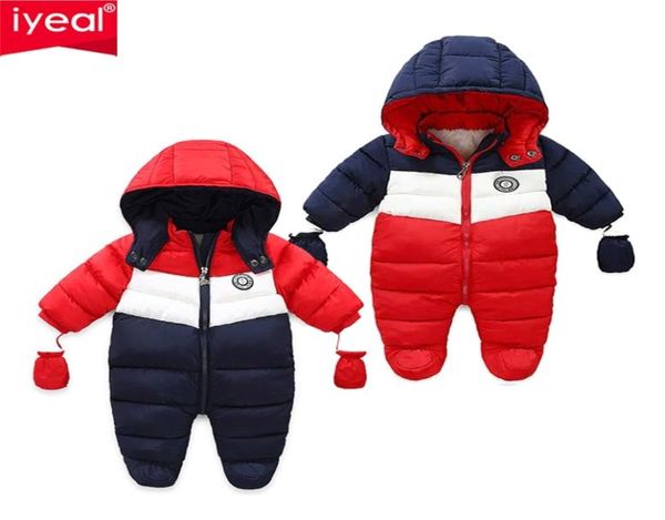 Iyeal nascido bebê snowsuit crianças infantil casaco de inverno quente forro com capuz zíper macacão meninos meninas pato para baixo outwear macacão 210726411766