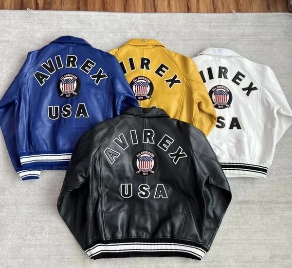 2024 Bomber USA Tamanho Avirex Casual Athletic Gride Sheepskin Terne Cool Jacketstop Varsity Vintage Leather Flight Jacket Red Yellow 815