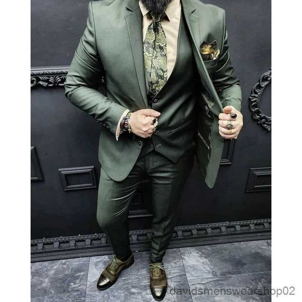 Ternos masculinos Blazers Ternos masculinos verdes 3 peças (jaqueta + colete + calça) Slim Fit casamento smoking noivo festa desgaste blazer calças roupas de casamento de negócios