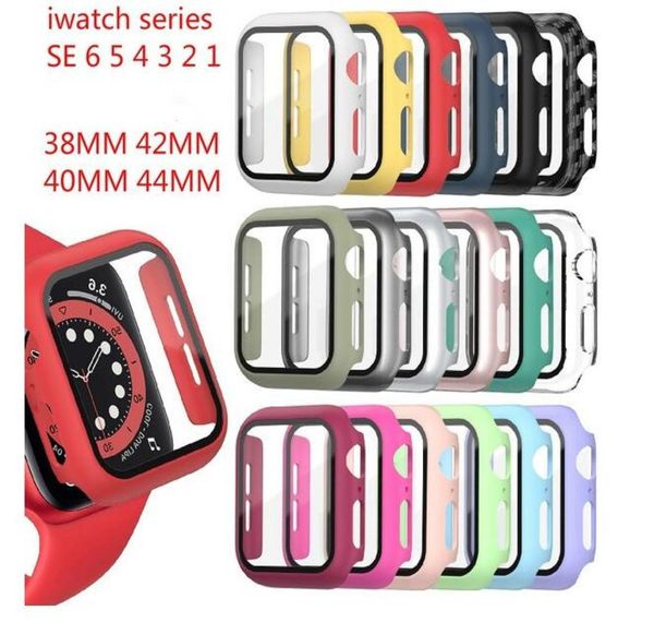 Geeignet für Apple-Uhrengehäuse, PC-Uhrengehäuse für Apple Smartwatch 38 mm, 40 mm, 42 mm, 44 mm, mit Displayschutzfolie aus gehärtetem Glas, vollständig Co3270506