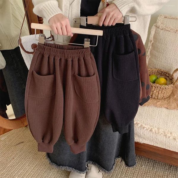 Calças 2024 coreano inverno crianças menino calça algodão veludo engrossar quente criança calças soltas cintura elástica sólida infantil jogger