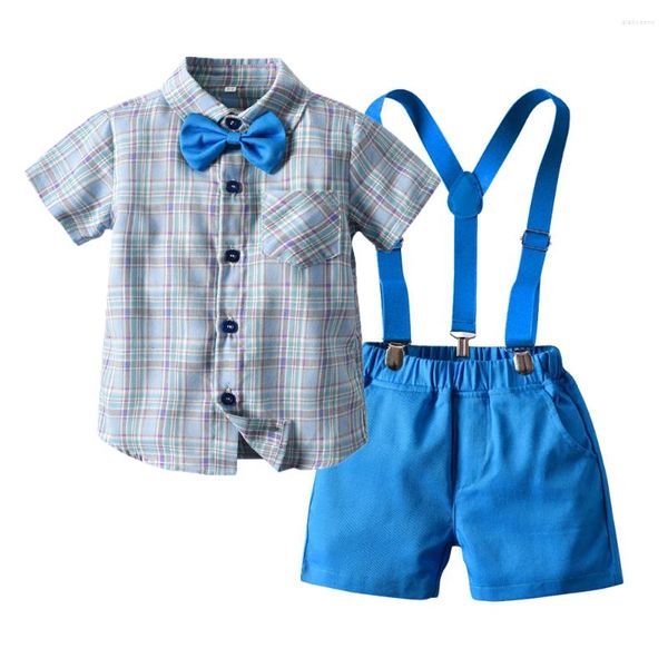 Kleidung Sets Top Und Kinder Set Jungen Baumwolle Plaid Tops Hosenträger Kurze Hose Kleidung Anzug Kinder Party Tragen Kostüme bebes