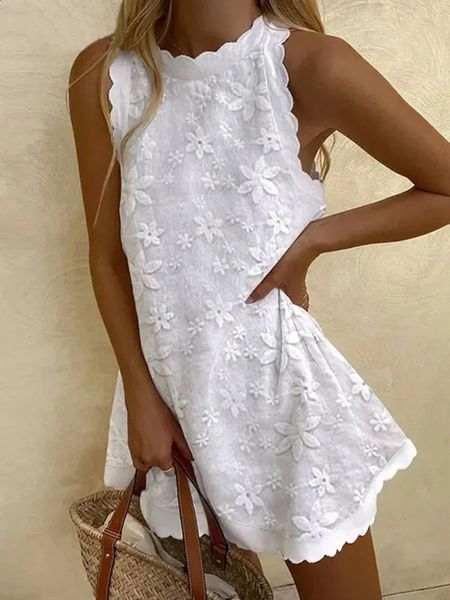 Элегантное женское белое летнее платье без рукавов с круглым вырезом, свободное платье принцессы, новое модное повседневное свободное платье-майка Лолиты 240219