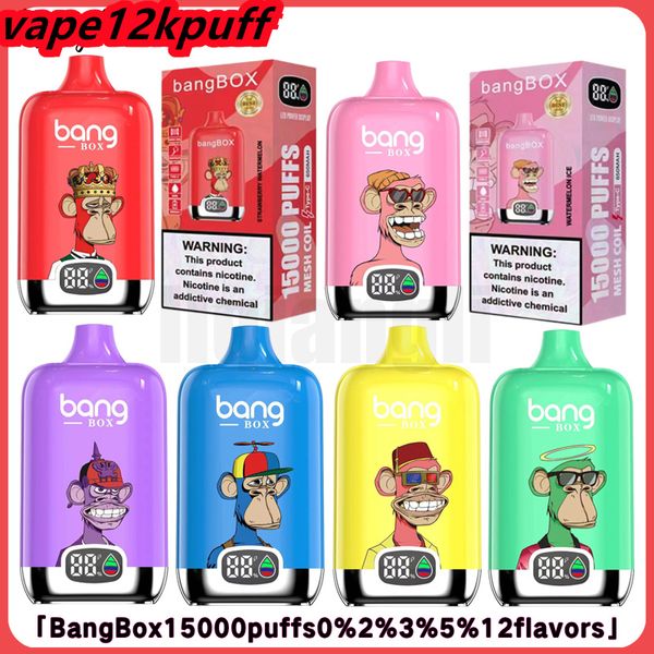 Originale BANG BOX 15K Puff Stick monouso Vape Design Bellissimo schermo precaricato 650mAh ricaricabile 25ml Display elettronico 12 gusti Nuova custodia per penna a spirale in rete