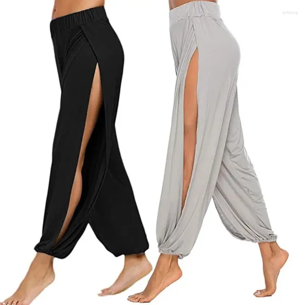 Pantaloni harem a fessura alta da palcoscenico Donne Hippie Pantaloni di danza da ballo da ballerino costume da ballerino 2024 Bianco nero