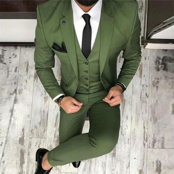 2024 Neueste Mantel-Hose-Designs Grüner Herrenanzug Slim Fit 3-teiliger Smoking im Bräutigam-Stil Anzüge Custom Prom Party Blazer Terno 240125