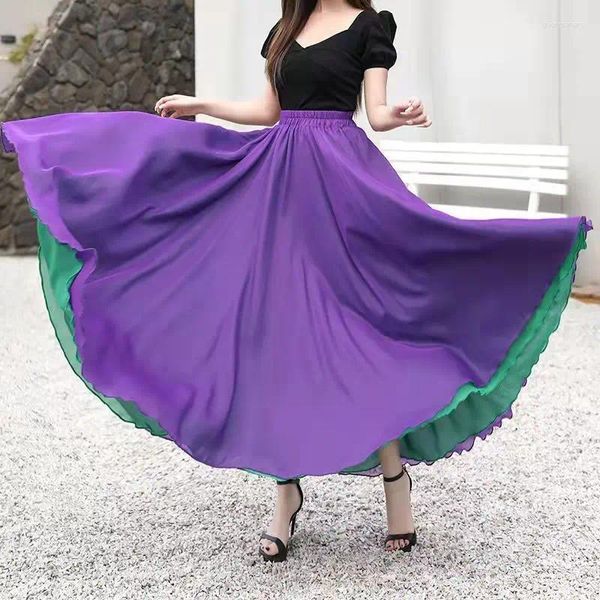 Röcke Tanz Chiffon Lange Für Frauen Elegante Casual Hohe Taille Boho Strand Maxi Tragen Auf Beiden Seite Saias Femme Q479