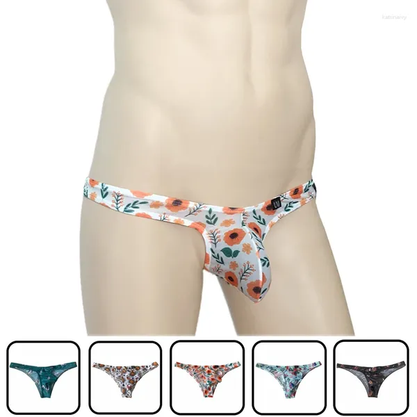 Mutande Slip bikini attillati sexy da uomo Seta di ghiaccio ultrasottile stampata Gay Biancheria intima piccola Vita bassa Custodia a forma di U da uomo