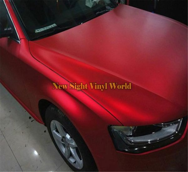 Yüksek kaliteli mat saten krom kırmızı vinil otomobil çıkartmaları Sarma film folyo baloncuk araç sarma 152 x 18MROLL7394818